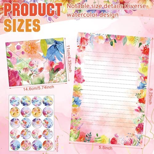 TaoBary 160 Pcs Bright Floral Stationery Paper and Envelopes Set