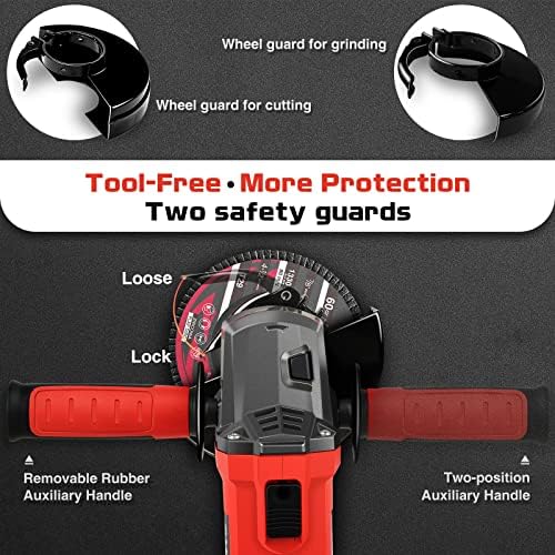 7.5Amp 4-1/2 Inch 12000 RPM Angle Grinder with 2 Guards, 3 Cutting Wheels, 3 Discs, Non-Slip Handle and Carbon Brush for Metal and Wood