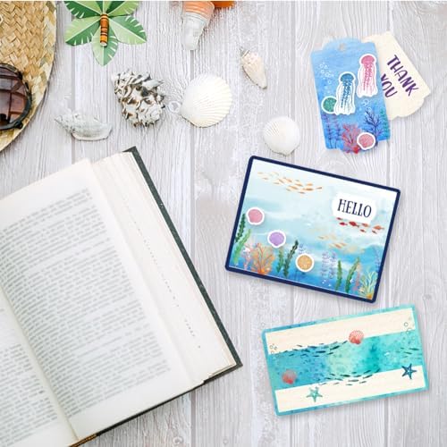 INFUNLY Sea Cutting Die and Stamp Set Sea Animal Clear Stamps and Dies for Card Making Sea Turtle Rubber Stamp Hippocampus Seaweed Jellyfish Rubber Stamps for Crafting Paper DIY Scrapbooking Decor