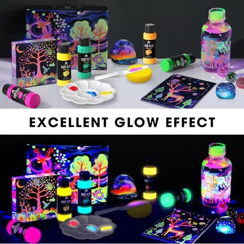 26 Pcs Glow in the Dark Acrylic Paint Set, 10 Colors (2oz/60ml)