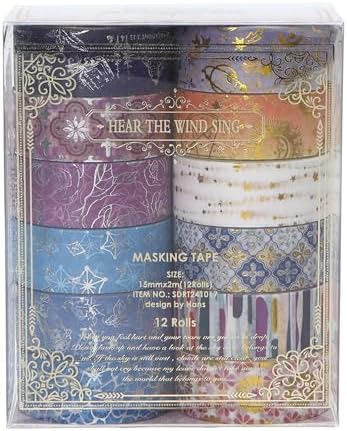 12 Rolls Charming Washi Tape Set Gold Silver Foil Detailing Arts Adhesive Tapes Basic Patterns Decorative Masking Tape Sets for Craft, Kids, Scrapbook, DIY, Gift Wrapping (Royal Splendor)