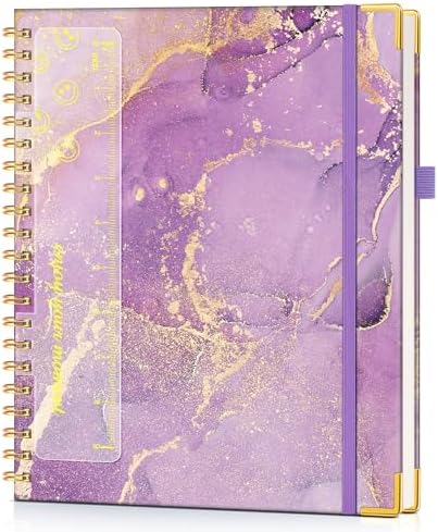 Hardcover Spiral Notebook Journal 8.5” x 11”, A4 Large Cute Notebooks for Women Men, Lined College Ruled Notebook, 100 GSM Paper, Spiral Bound Journals for Work School Note Taking Business, Purple Marble