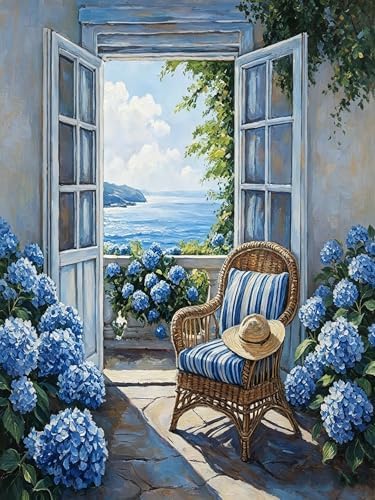 mrpwnle Hydrangea Diamond Art Kits for Adults Seaside Diamond Painting Kit