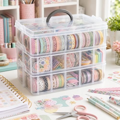 Guyuyii 3-Tier Stackable Bead Organizer with Handle & Adjustable Dividers