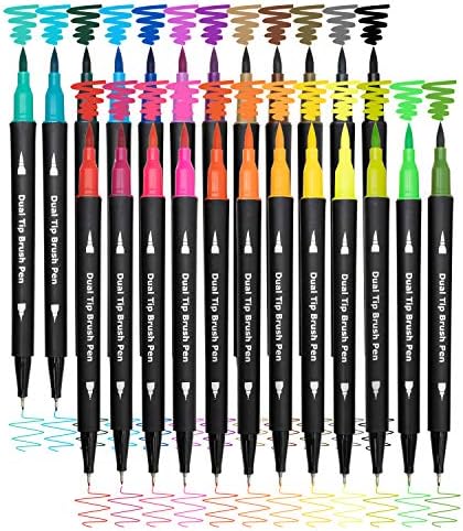 Piochoo Dual Brush Marker Pens for Adult Coloring Books,24pcs Markers