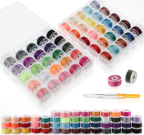 50 Colors Sewing Bobbins Thread with Bobbin Box, SizeA Class15