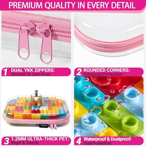 YQBRAO Clear Hard Shell Zipper Cases, 6 Travel Organizers, 2M 4S, Pink