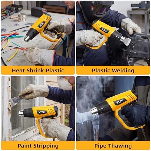 VTEK Heat Gun 1800W Hot Air Gun140℉-1202℉ Fast Heating Variable Temperature Control with 4 Nozzles for Shrinking PVC,Stripping Paint,Vinyl Wrap