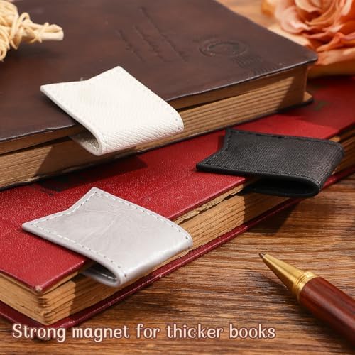 3PCS Magnetic Leather Bookmarks，Book Marks for Books, Strong Magnet Reading Accessories for Men & Women，Long-Lasting and Durable Gift Suitable for Book Lovers & Students (Black, Silver, White)