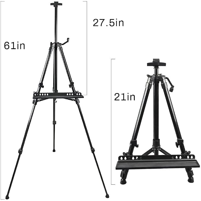 RRFTOK 21-61 Inch Adjustable Art Easel Stand for Painting with Tray | Portable metal easel with paintbrush tray for painting, canvas holder, artists, adults and floor use