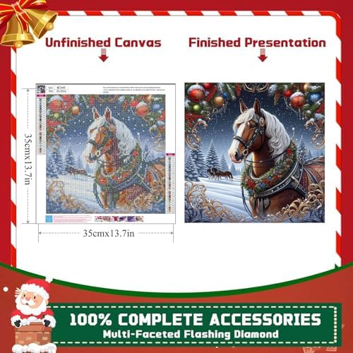 WNPOKN Christmas Horse Diamond Art Kits for Adults 14 x 14inch