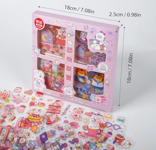 Kawaii Animal Cute Scrapbook Stickers - 100 Sheets CartoonTransparent Stickers for Junk Journal Scrapbooking Collage Planner Album Calendars Notebook DIY Craft Decor