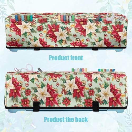 Binienty Xmas Poinsettia Cutting Machine Dust Cover, Christmas Decoration Cutting Maker Accessories, Scrapbooking Die-Cut Machine Covers Organizer Accessories with Storage Pockets
