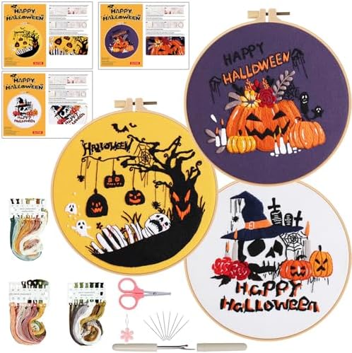 Ohcol 3 Sets Halloween Embroidery Kit,Needlepoint Kits for Adults with Clear Instructions
