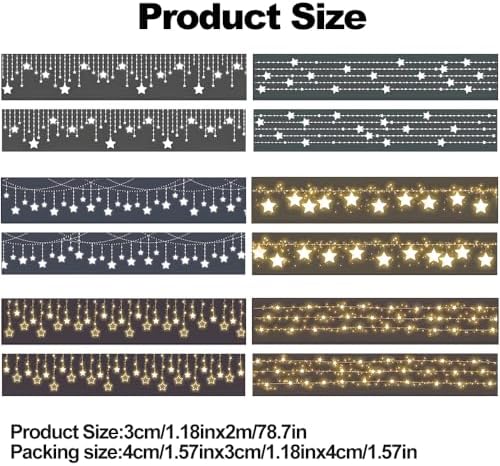 6Pcs Star Washi Tape Set Pet Washi Tape Stickers Decorative Tape Washy Tape Decorative Masking Tape Vintage Wide Washi Tapes for Journaling Scrapbooking DIY Crafts Supplies Stationery