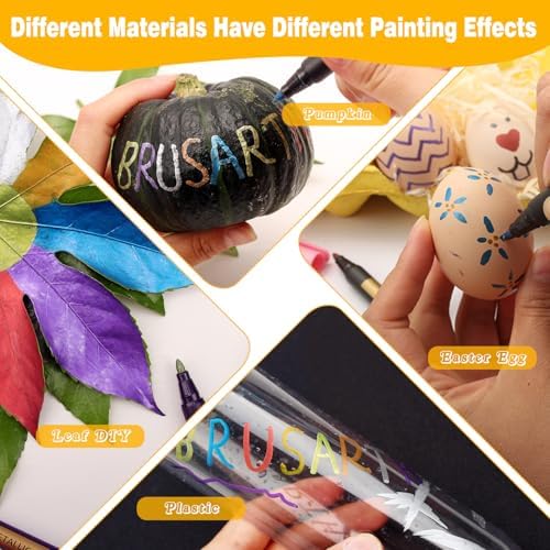 Brusarth Metallic Marker Pens,Medium Point Markers for Rock Painting