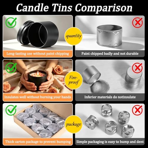 Candle Tins 4 Oz, Candle Tins with Lids, Metal Empty Candle Jars, Black Candle Jars for Making Candles, Small Tins with Lids, Bulk Candle Tins for Candle Making and Small Business (Black, 4oz-12pcs)