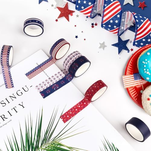 20 Rolls Washi Tape for Independence Day Patriotic Red Washi Tape Supplies Washi Stickers with July 4th Making Tape Craft Gifts for Kids DIY in Paper