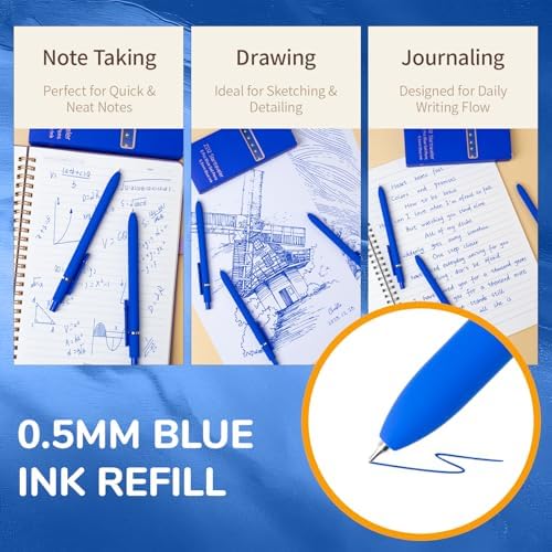 UIXJODO Blue Pens, 6 Pcs Blue Ink Pens Fine Point Smooth Writing Pens, 0.5mm Colored Ink Gel Pens for Journaling Note Taking, School Supplies Gifts for Women (6 Pcs Gold Blue - Blue Ink)