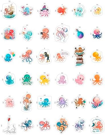 100Pcs Octopus Stickers and Decals Waterproof for Waterbottle, Laptop - Octopus Gifts, Party Decorations and Favors - Ocean Animal Stickers - Marine, Sea Gift for Women & Men
