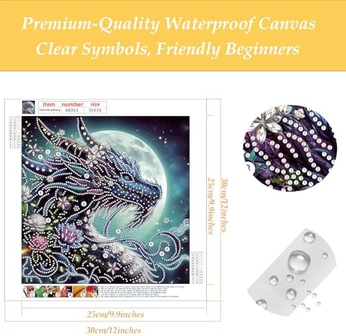 Bloomthread Diamond Painting Kits for Adults – Partial Drill Dragon Diamond Art Painting Kits for Holiday Gifts and Home Decor 12x12 Inches (Dragon)