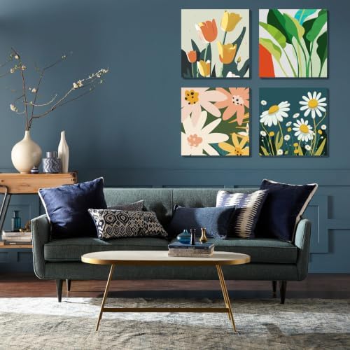 4 Pack Framed Paint By Numbers Kit for Adults Flowers Paint By Number Kits