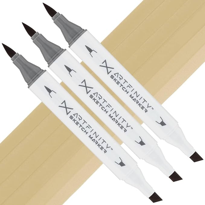Artfinity Sketch Markers - Set of 3 - Sahara Beige Y8-2, Vibrant, Professional, Dye-Based Alcohol Markers for Artists, Drawing, Travel, & More