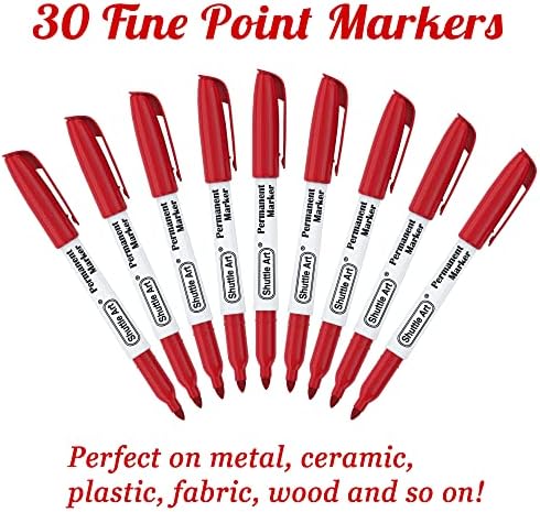 Shuttle Art Permanent Markers, 30 Pack Red Permanent Marker set,Fine Point, Works on Plastic,Wood,Stone,Metal and Glass for Doodling, Marking