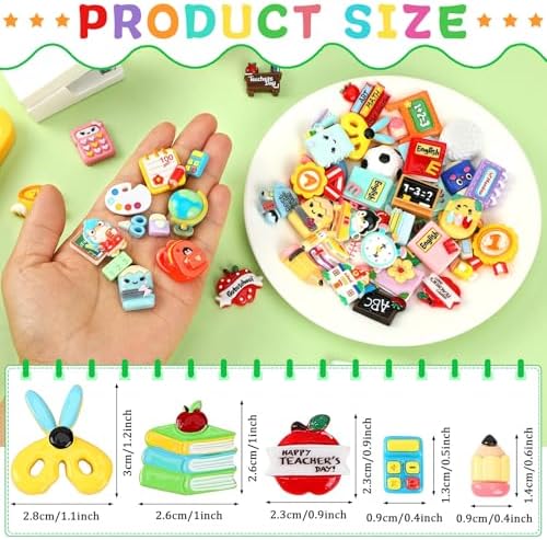 60Pcs Back to School Flatback Charms,Pencil Book Resin Craft Charms