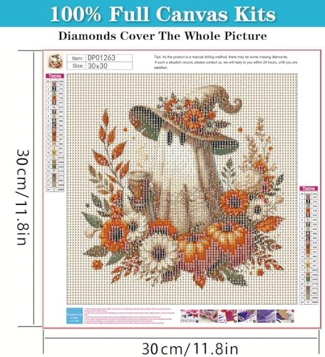 RYMILIE Halloween Diamond Art Kits for Adults Fall Pumpkins 12x12inch | 5D Coffee Ghost Diamond Painting Kit for Beginners, DIY Full Round Drill Gem Art Crafts for Home Wall Decor Gift