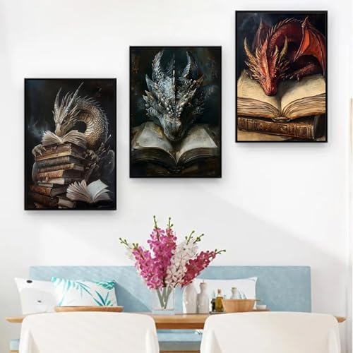 GOUOYANA Dragon Book Square Drill Diamond Painting-3P Diamond Art Wall Art