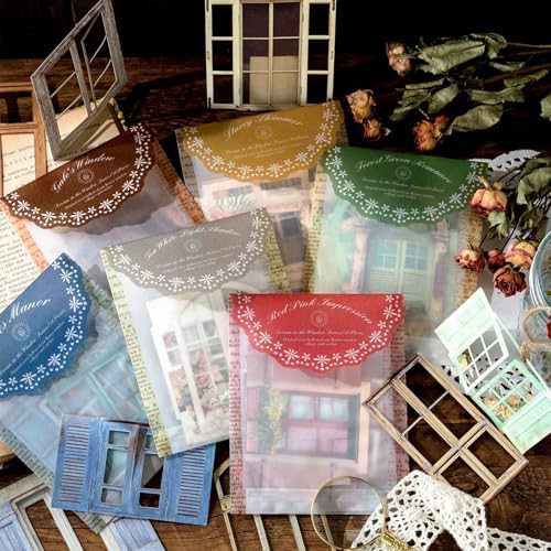 60PCS Vintage Hollowed Window Frame Stickers Cutout Texture Scrapbook Paper Decorative Sticker Retro Scrapbooking Materials Journaling Supplies for Junk Journal Planner Card Gift Wraps Craft