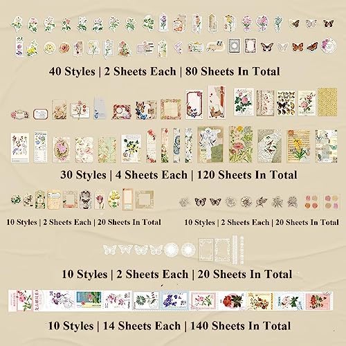 BLEDS 400PCS Vintage Journaling Supplies Scrapbook Paper Stamp Stickers