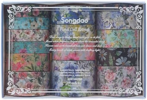 Floral Washi Tape Set - 15 Rolls Flowers Arts Adhesive Tapes Garden Blooms Decorative Masking Tape Sets for Craft, Kids, Scrapbook, DIY, Gift Wrloapping (5-Pastel Garden)