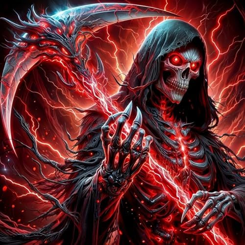 KYOQFVN Hallowen Skull Diamond Painting Kit, 5D Horror Diamond Art Kits for Adults, DIY Skull Full Drill Round Gem Art and Crafts for Home Wall Decor 13.78x13.78inch