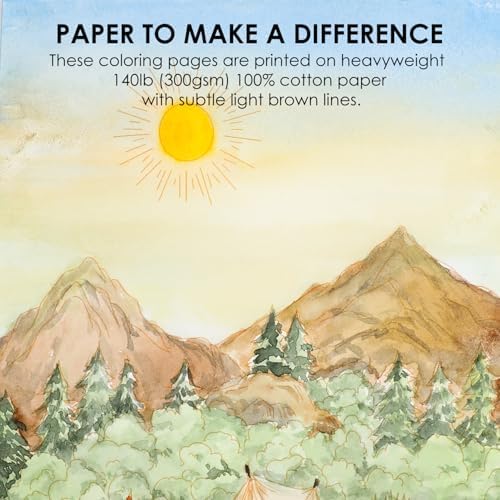 Grabie Watercolor Coloring Book, 15 A5 Cotton Sheets, Landscape Themed