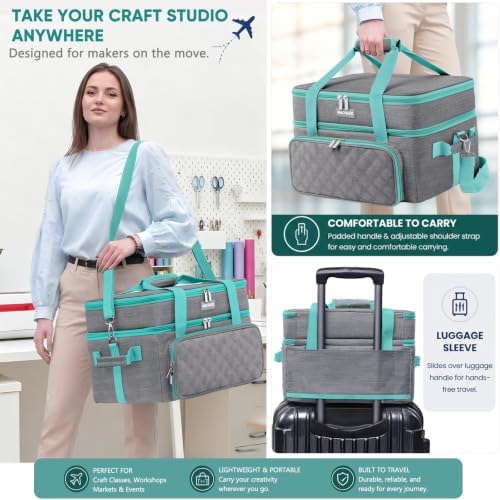 AMOIGEE Double-Layer Carrying Case, Craft Organizer for Cricut Accessories