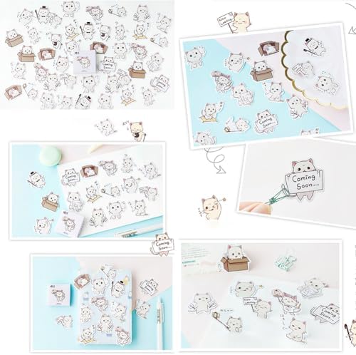 45pcs Cute Cat Stickers for Scrapbooking, Bullet Journal, DIY Decoration, Planners, Suitcase, Diary, Notebooks, Album, Laptop, Phone Cases, and Art Crafts