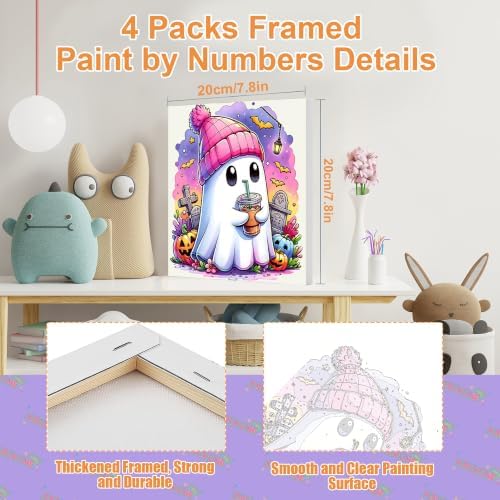 4 Pack Ghost Paint by Number for Kids with Wooden Frame - Wooden Easel