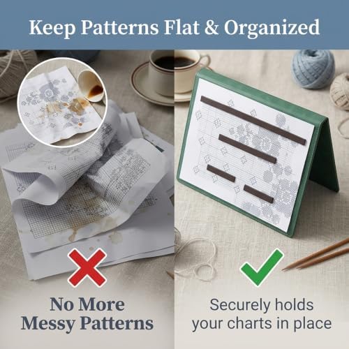 Cowenhey Knitting Pattern Holder with Pocket, Knitting Chart Holder with 4 Replacement Magnets, Holder Foldable Chart for Fixed Crochet Pattern