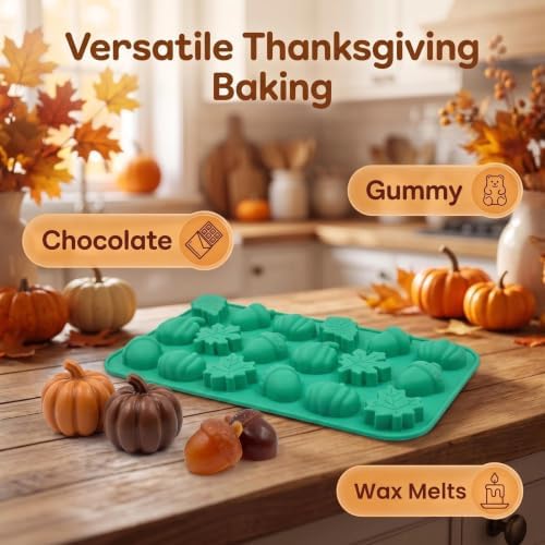 3Pcs Pumpkin Silicone Mold - 3D Fall Silicone Mold Thanksgiving Candy Mold Autumn Maple Leaf Acorn shape Chocolate Mold Soap Candy Cake Pan Baking Molds for Cake Cupcake Decoration