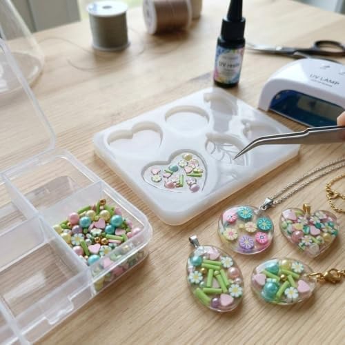 100G Polymer Clay Sprinkles for Crafts, Pastel Flower Heart Slices Embellishments for DIY Crafts Nail Art Supplies Cellphone Decoration Accessories (Light Green)