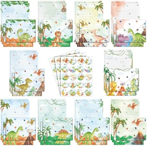 TaoBary 160 Pcs Watercolor Dinosaur Stationery Paper and Envelopes Set