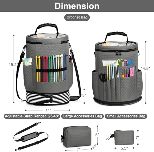 Crochet Yarn Knitting Bag 3PCS Expandable Large Yarn Storage Organizer Bag