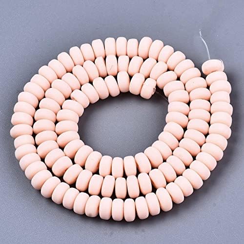 Beadthoven 10 Strands 6mm Vinyl Clay Heishi Beads Pink Bisque Rondelle Flat Round Disc Polymer Clay Beads Loose Handmade Spacers for DIY Necklace Surfer Bracelet Jewelry Making Supplies 3mm Thick