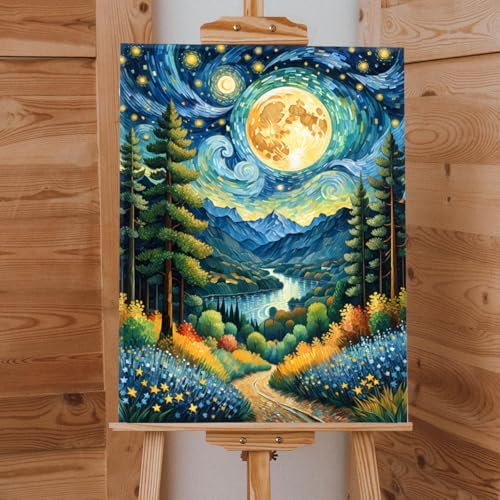 Lovepefe Moon Paint by Numbers Kit for Adults Beginner Landscape Adult Paint by Number Kits On Canvas with Frame DIY Oil Painting Kits for Gift Home Wall Decor 12x16 Inch