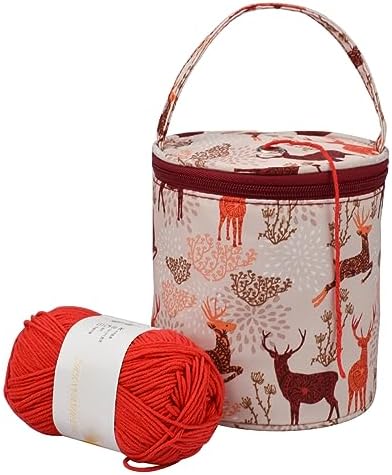mini yarn storage small size yarn bag for crocheting with holes,empty round knitting tote bags protable yarn holder,perfect for travel,beginner & crocheter(Deer)