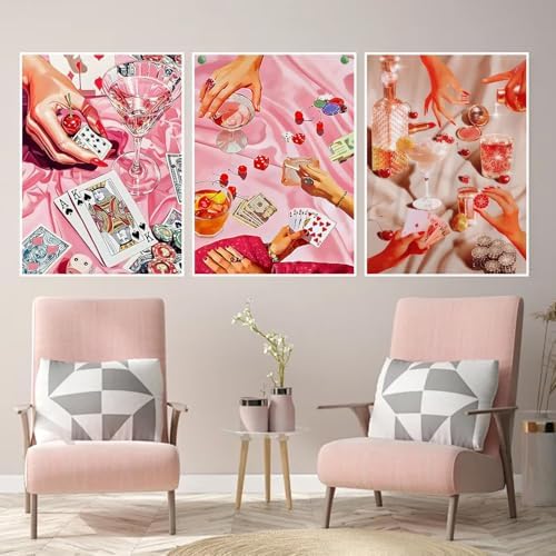 3 Pack Pink Poker Diamond Art Kits for Adults Diamond Painting Kits 12X16in