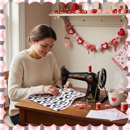 HunnmingRe 20 Pcs 10''x10'' Valentines Pink Quilting Fabric Square Bundle Love Heart Precuts Quiltted Fabric Plaid Polka Dot Printed Patchwork Supplies for DIY Material Sewing Craft Strips