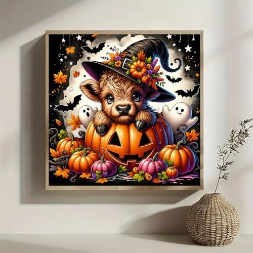 WNPOKN Halloween Highland Cow Diamond Art Kits for Adults